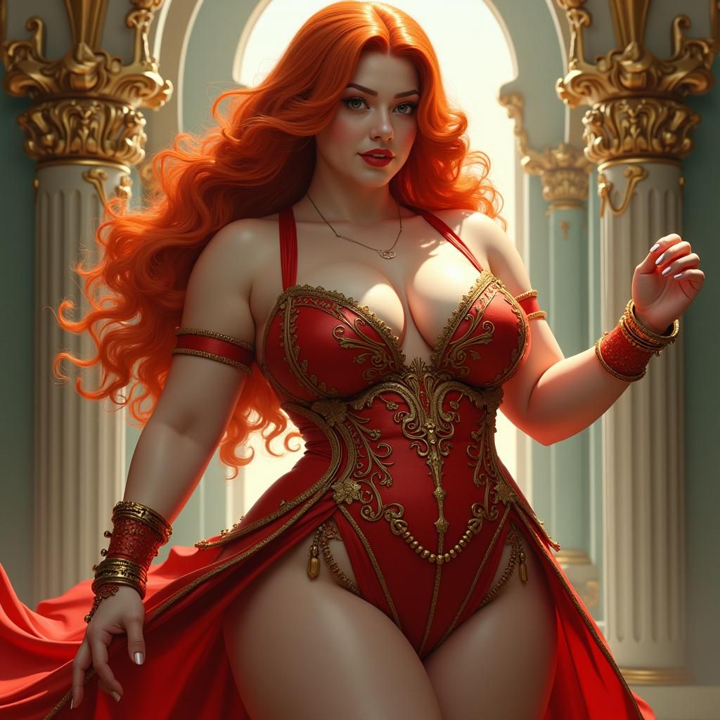 Voluptuous Redhead in Art Nouveau Splash Art