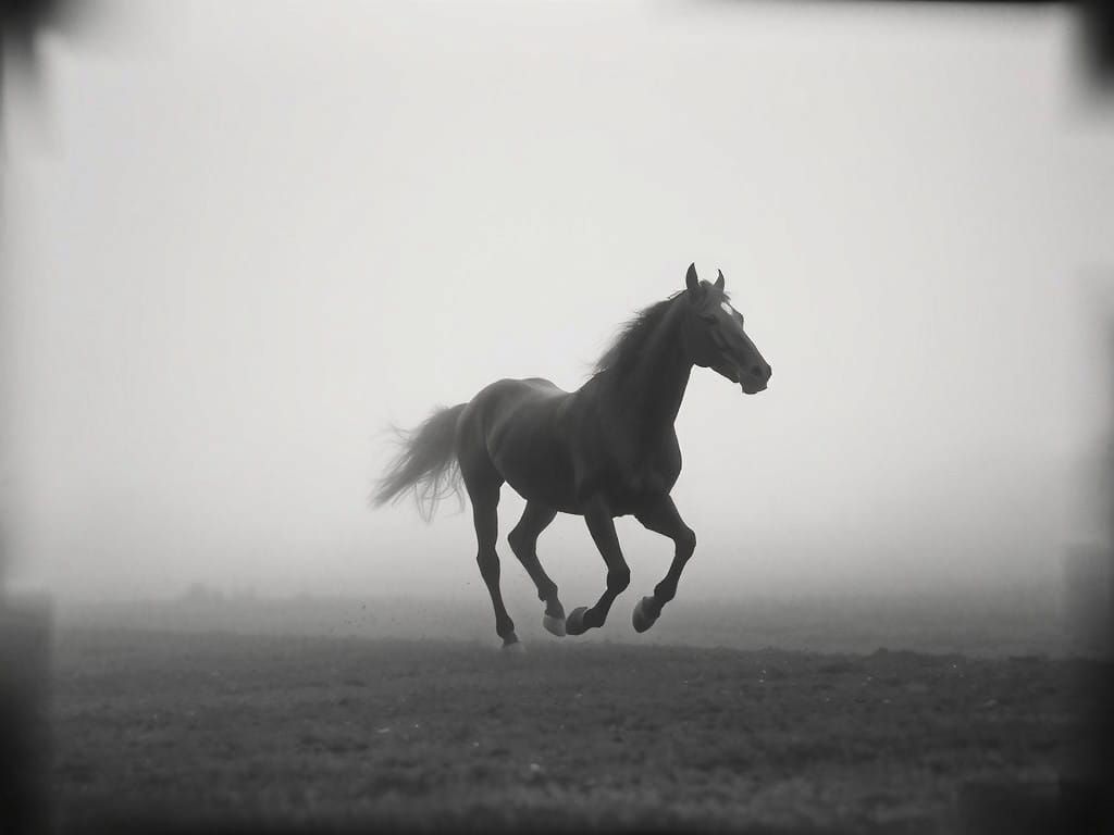 Ethereal Black Horses in Fog