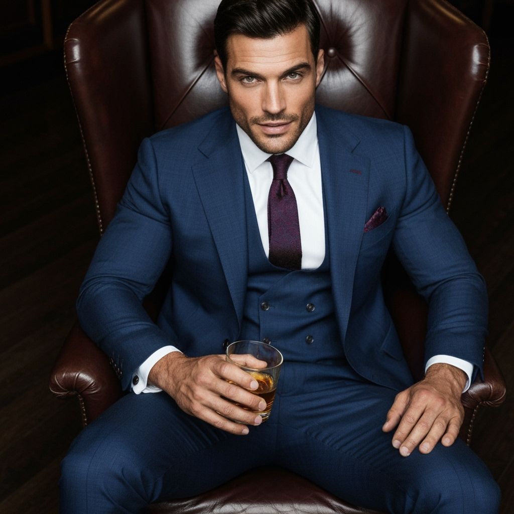 Confident Man in Suit with Large Belly