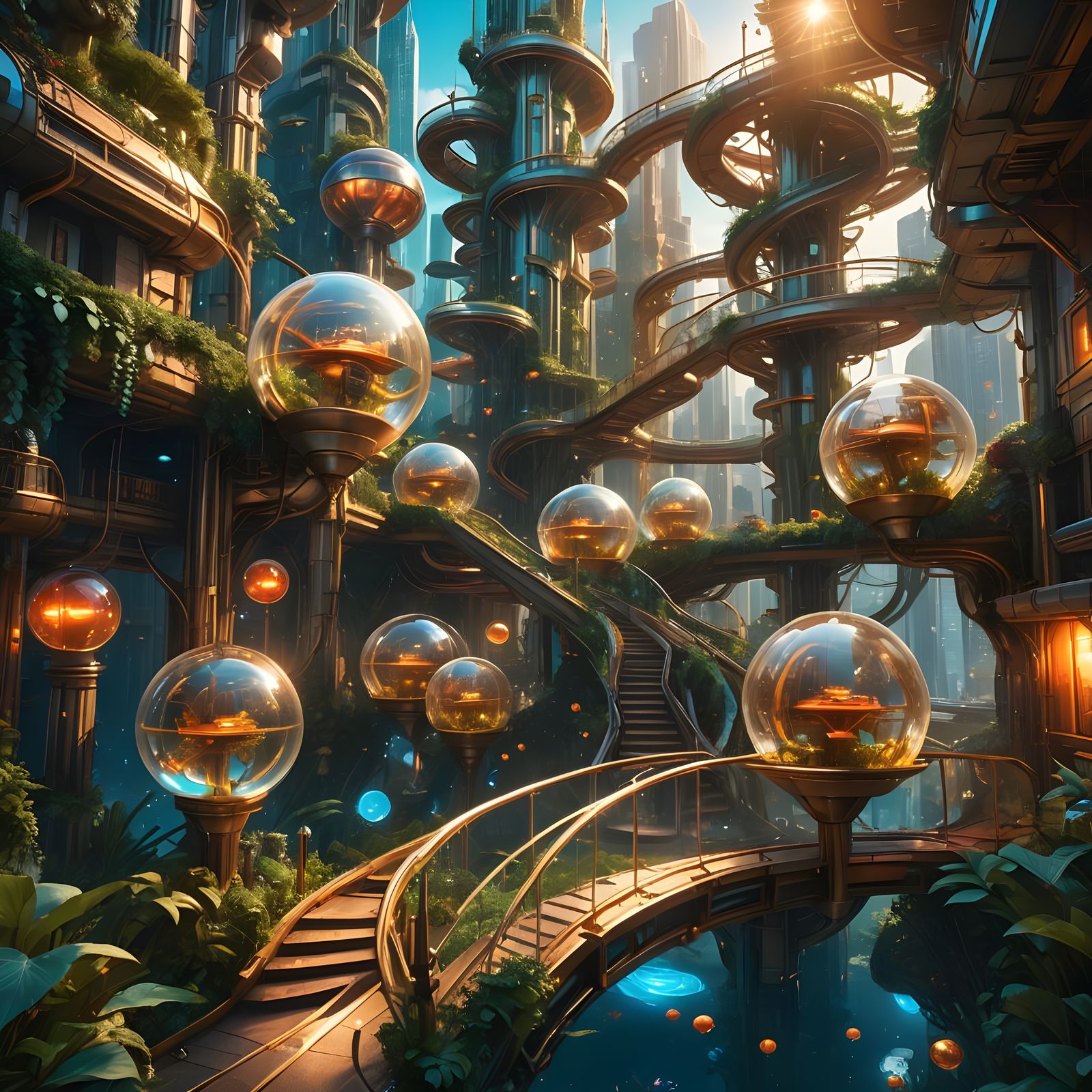 Futuristic Underwater City with Spiral Pathway