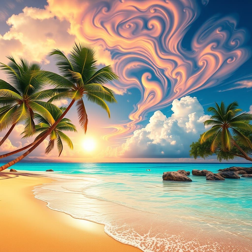 Vibrant Cancún Beach Scene in Fantasy Concept Art Style
