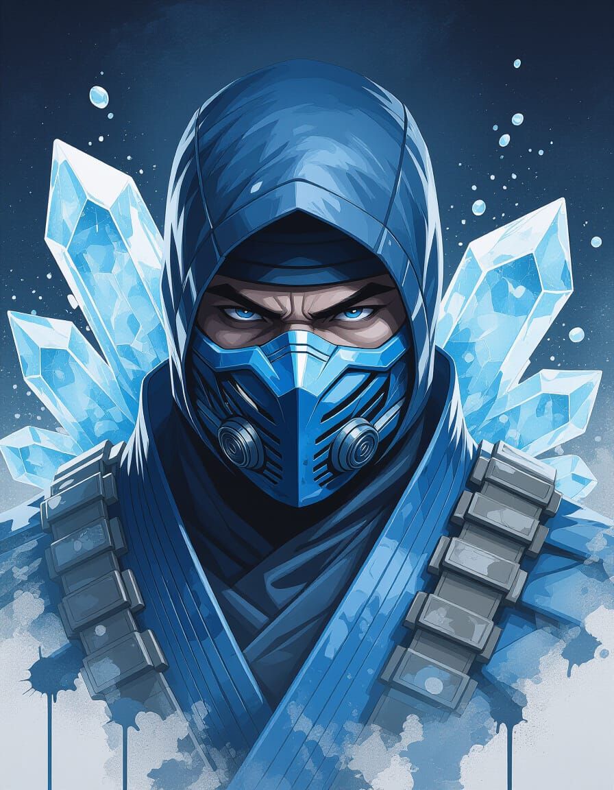 Sub Zero Ninja Portrait in Splash Art Style