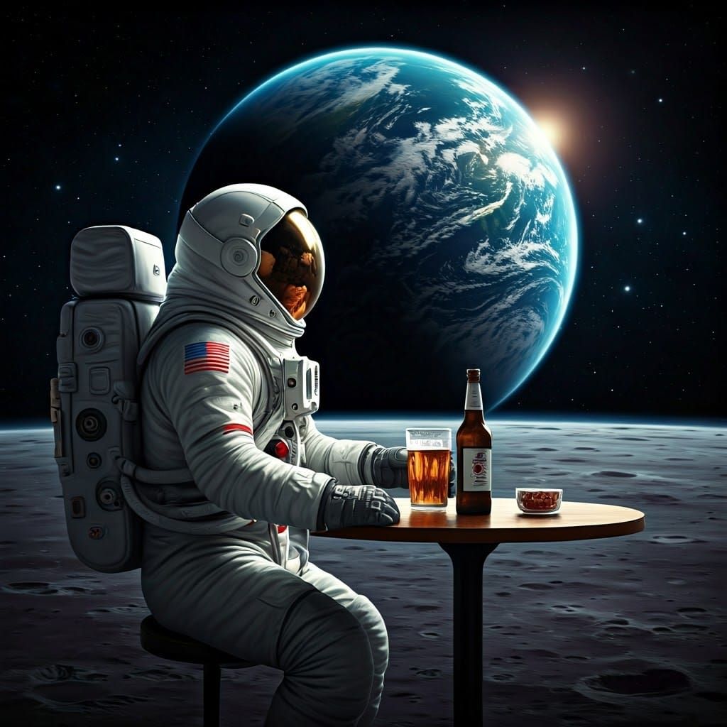 Astronaut Toasts to Earth from Moon Bar