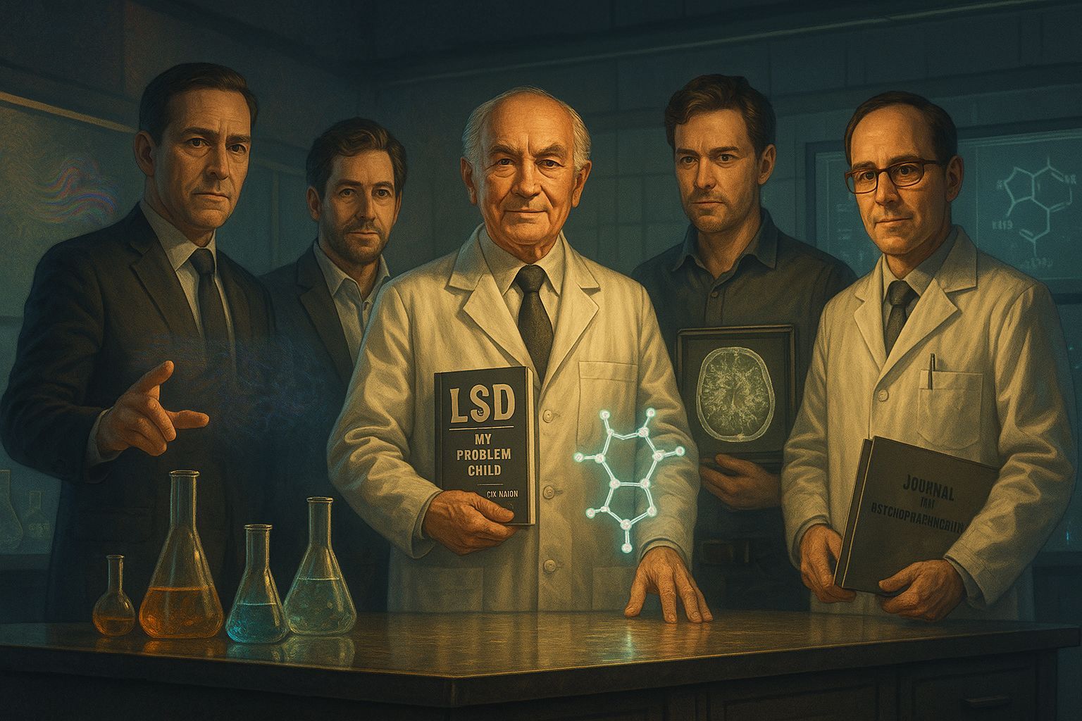 LSD Research Pioneers in Classic Lab, Digital Illustration