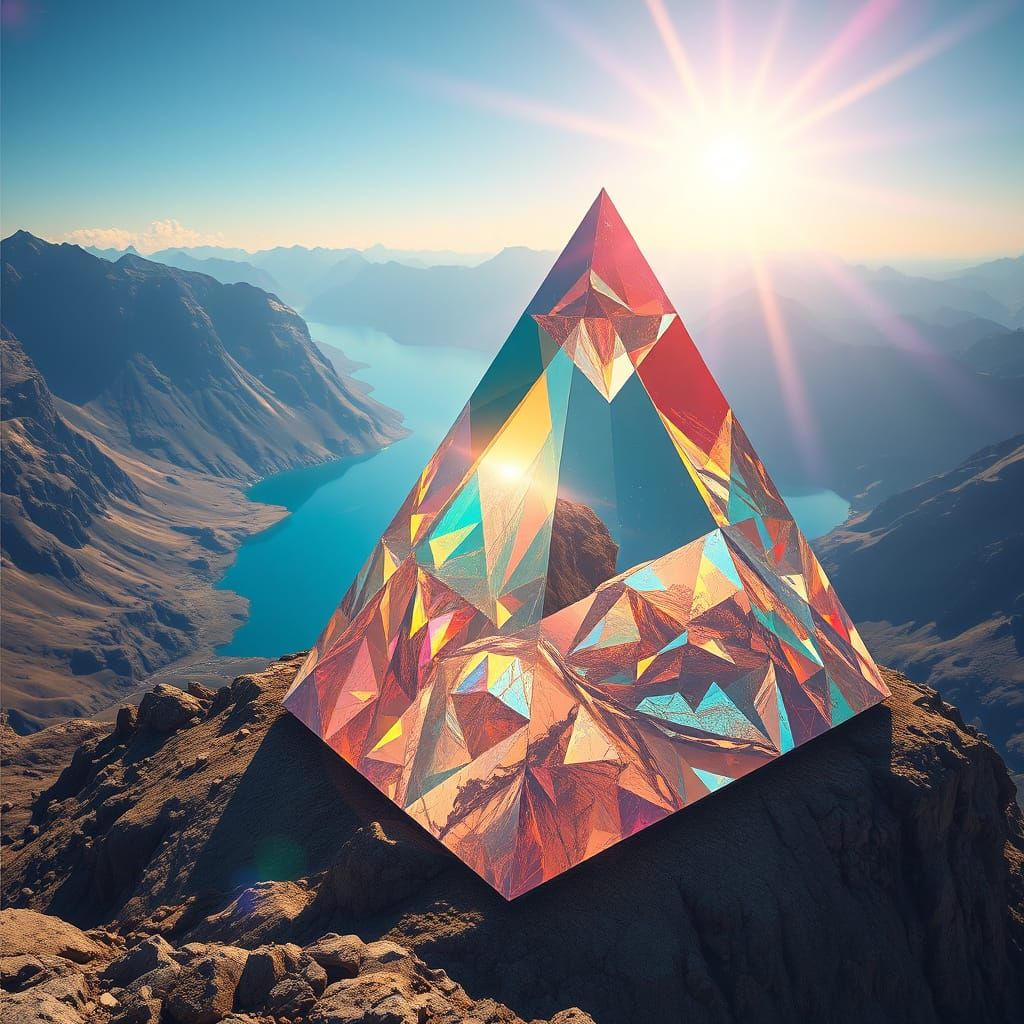 Prism Pyramid Complex with Rainbow Light, Hyper-Realistic St...