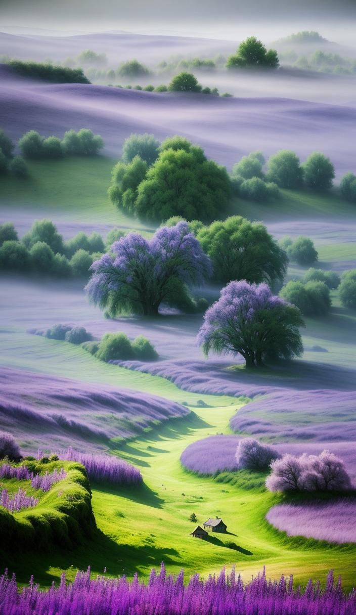 Fantasy Landscape Painting of Willow Tree and Hut