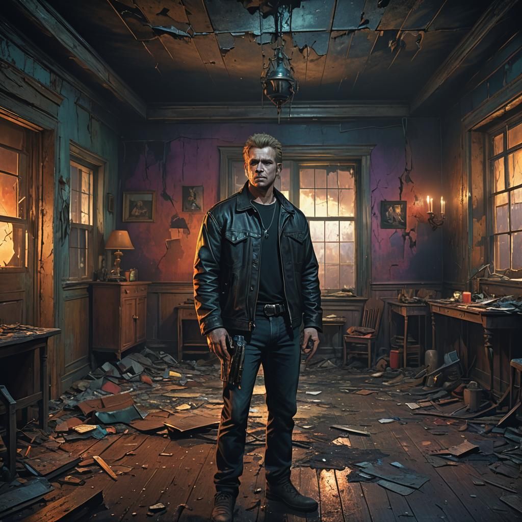 Eerie Fantasy Portrait in Decaying Room