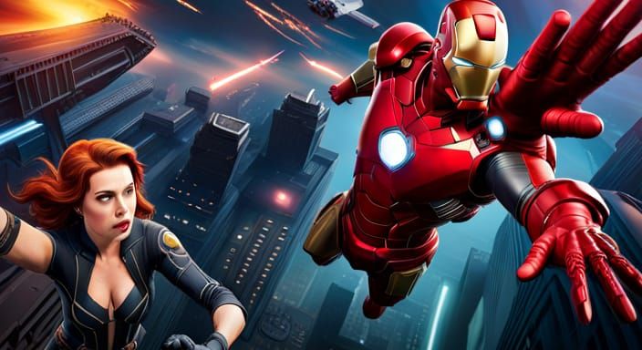 Marvel Avengers Superhero Teamwork in Detailed Matte Paintin...