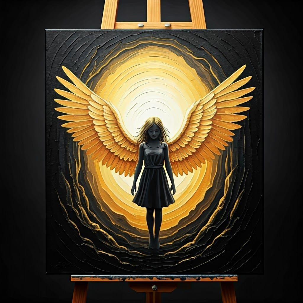 Golden Hope Emerges from Darkness: Grunge Style Painting