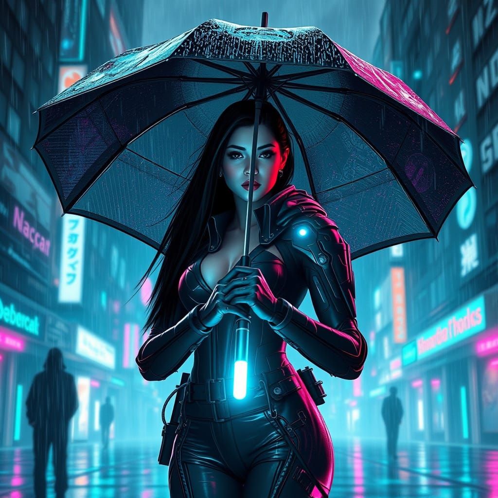 Cyberpunk Goddess in Neon Rain