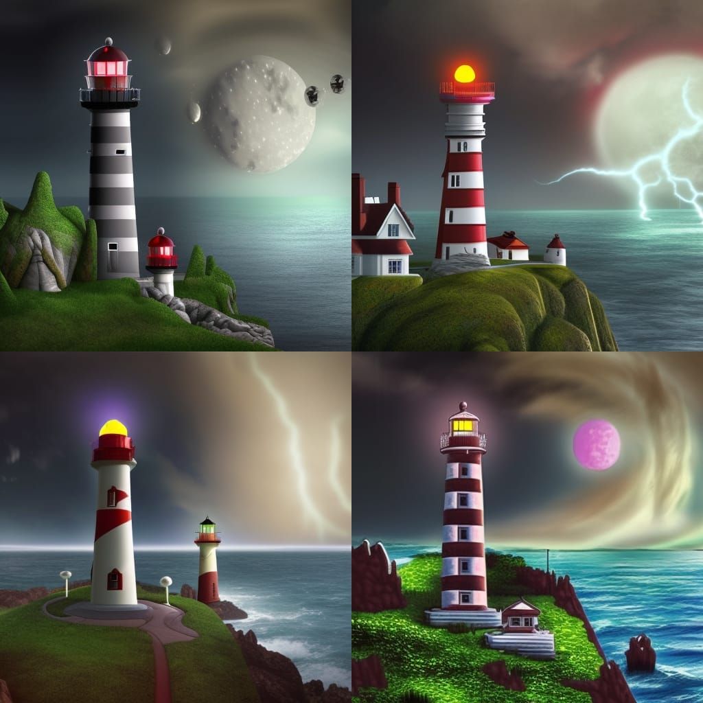 Utopian Lighthouse Amidst Alien Storm