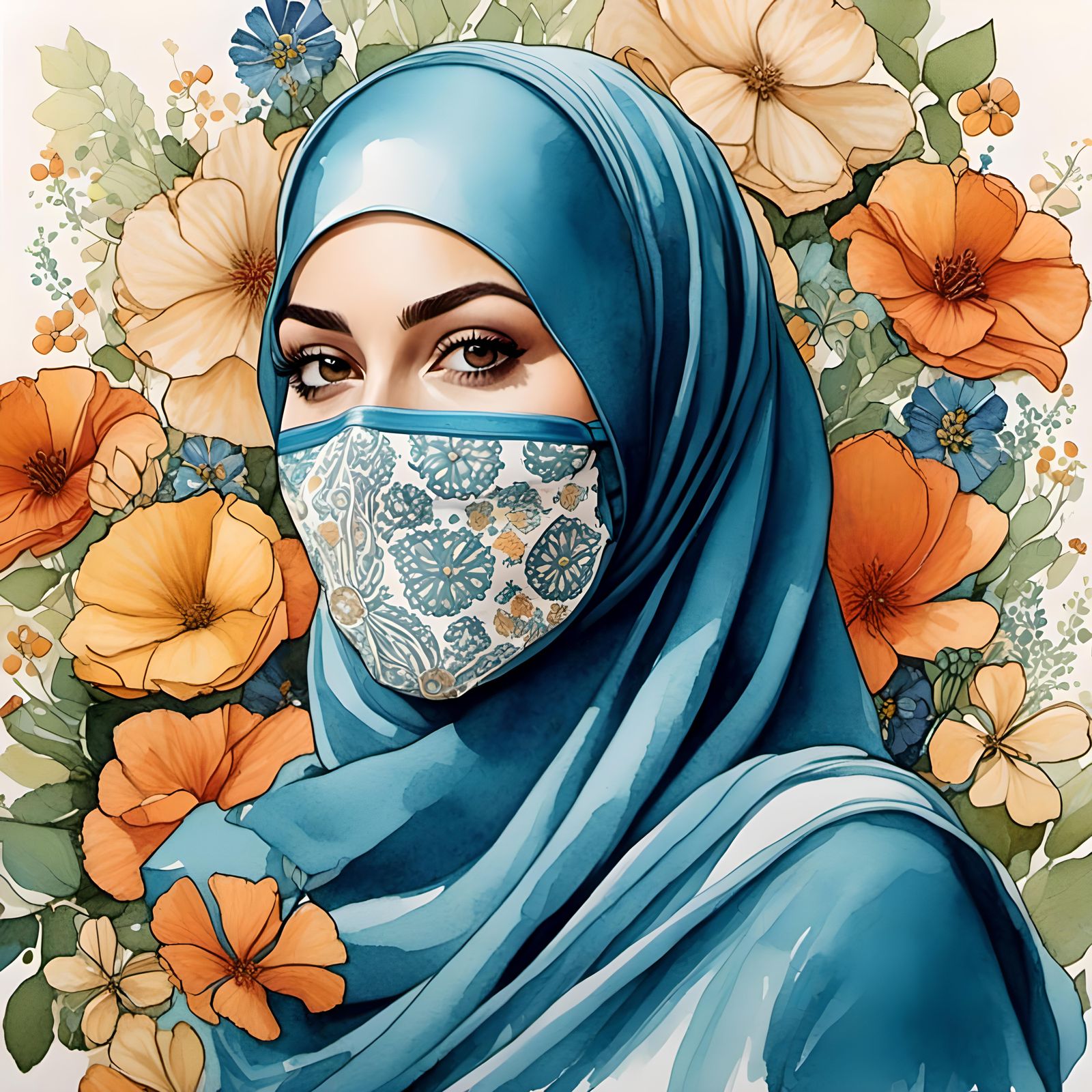 Beautiful Hijabi Student Portrait with Floral Background