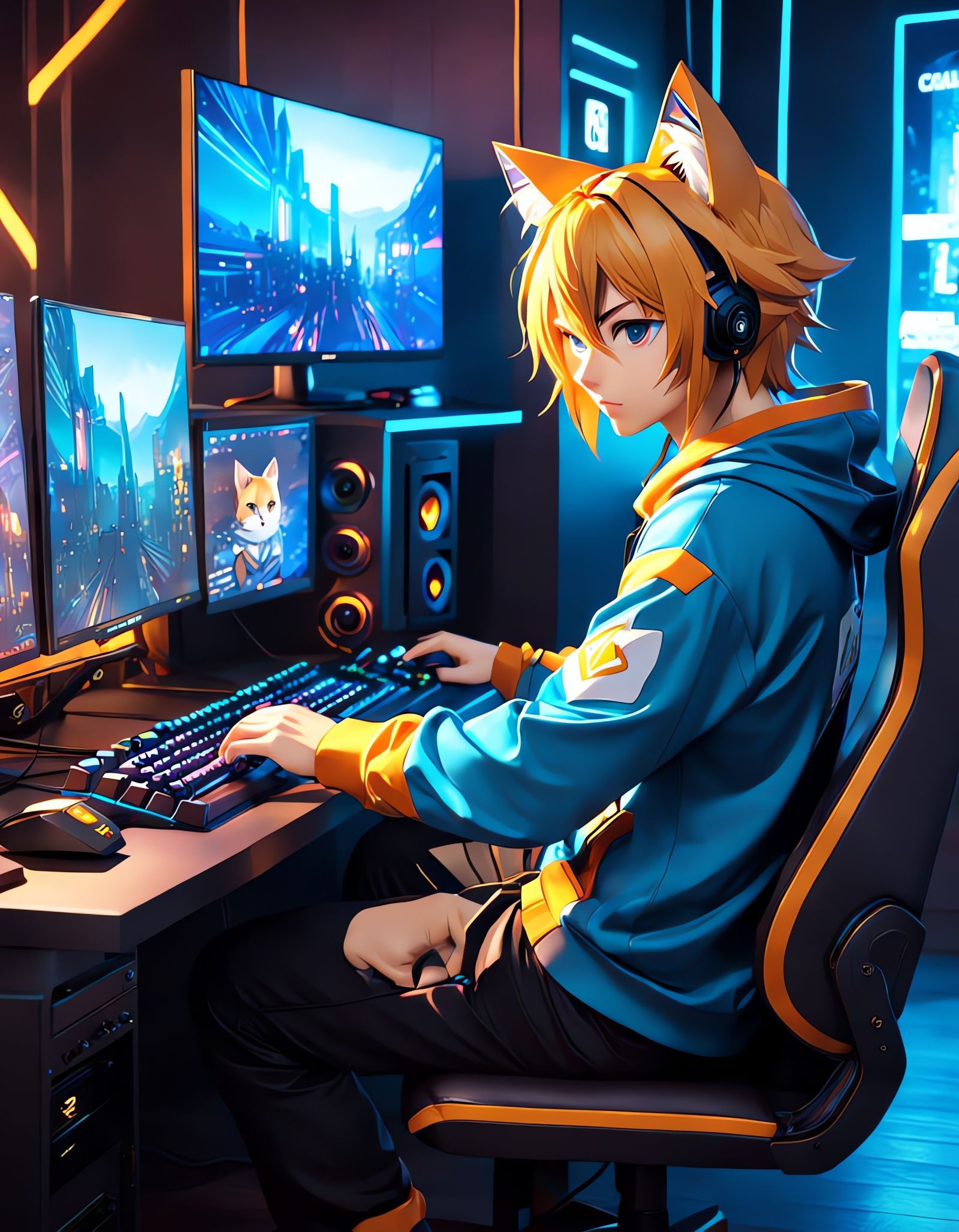 Cinematic Anime Gamer in Golden Hour