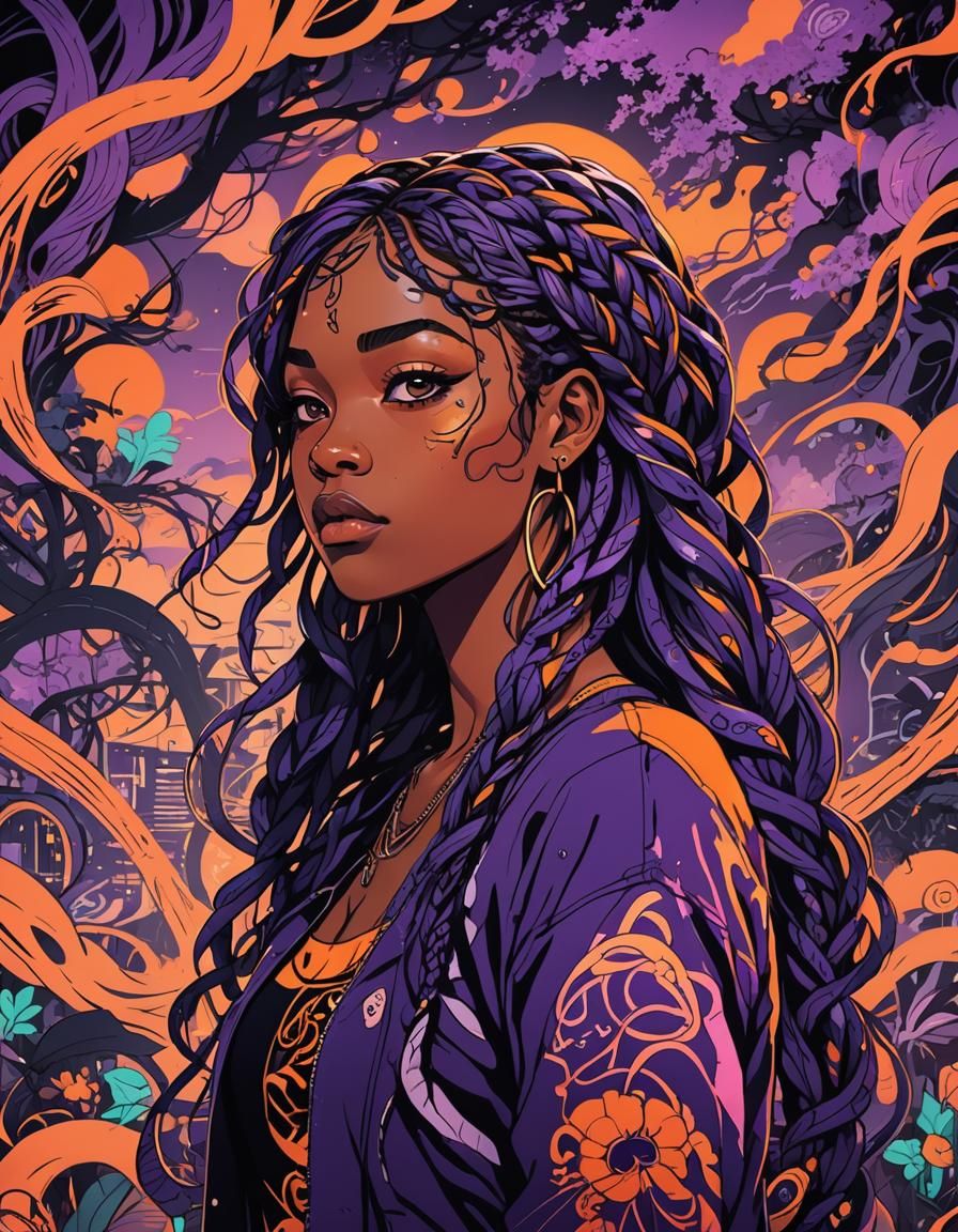 Psychedelic Anime Woman in Neon Colors