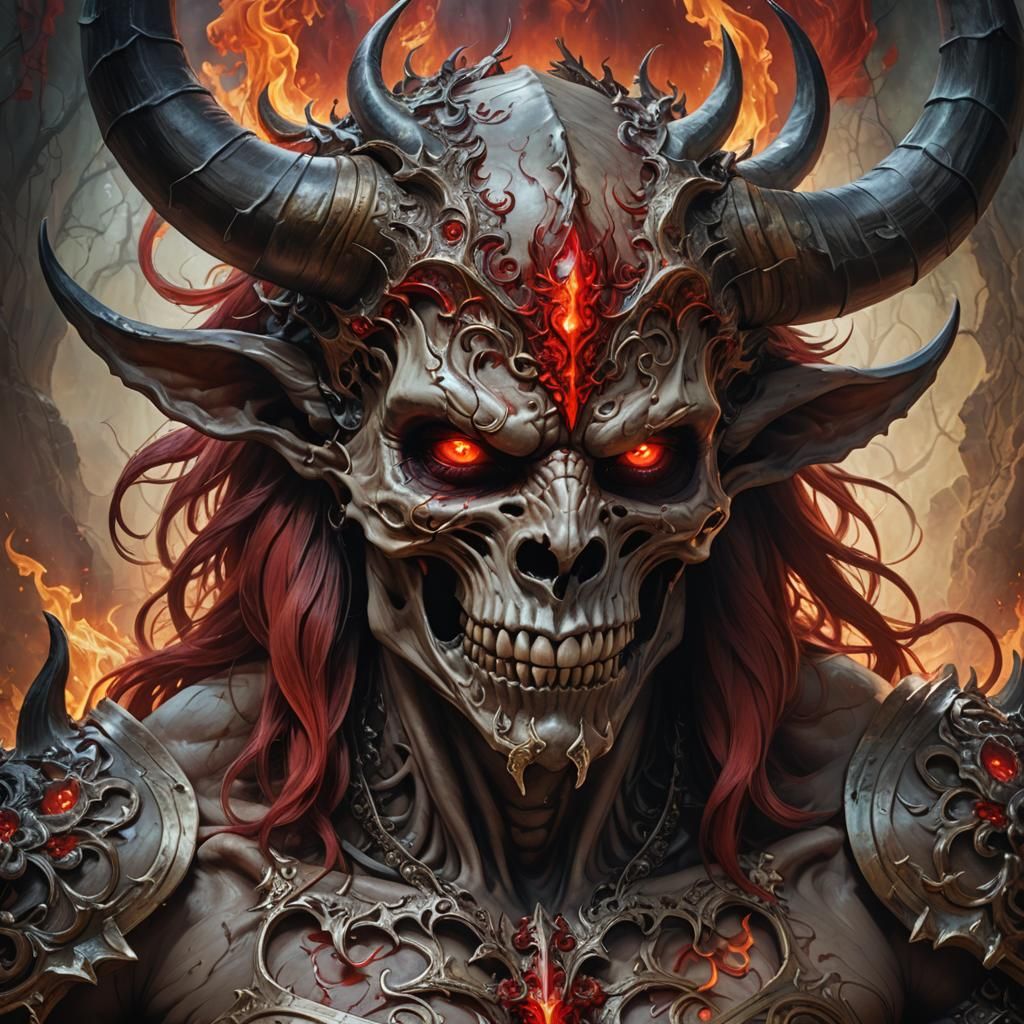 Intricate Skeletal Minotaur with Flaming Eyes