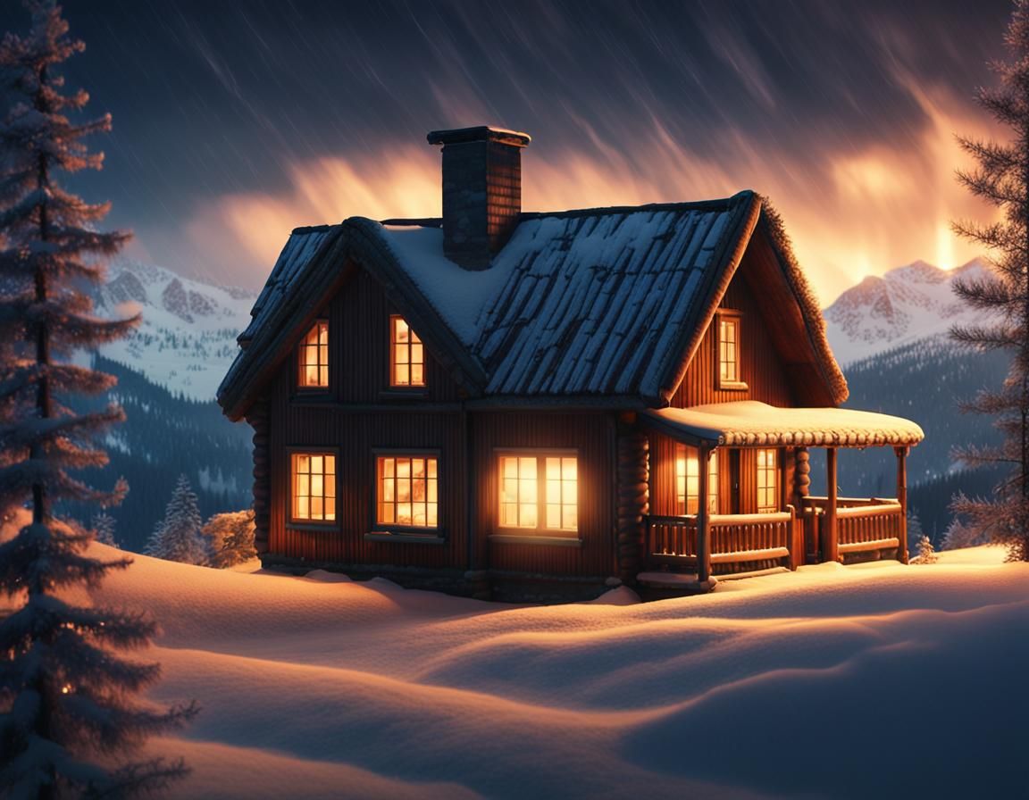 Cozy Norwegian Cabin in Winter Landscape
