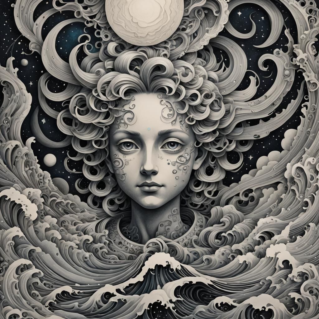 A detailed pencil drawing of Neptune, the eighth planet, rei...