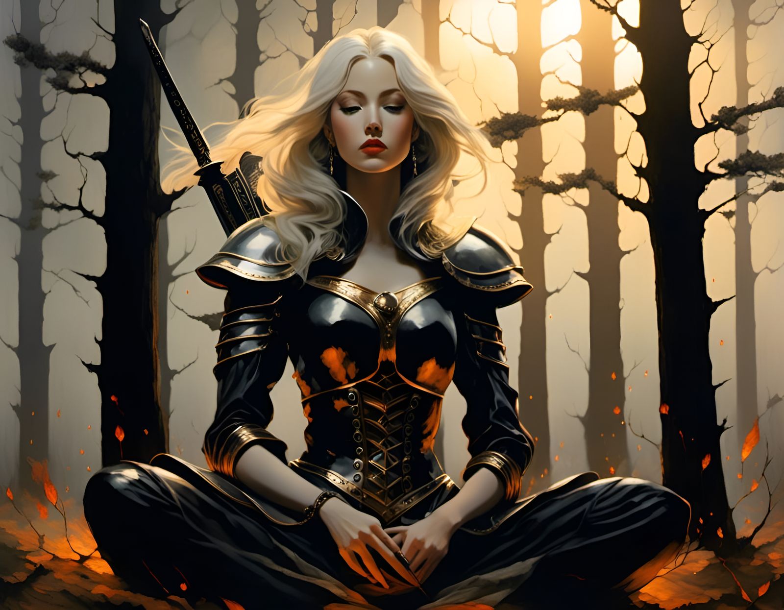 Awakened Claymore in Misty Forest Sunrise