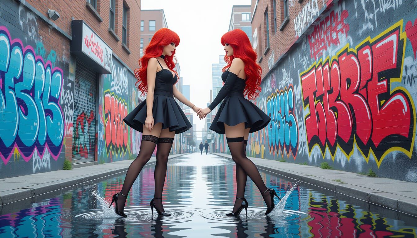 Androgynous Figures Dancing in Splash Art City