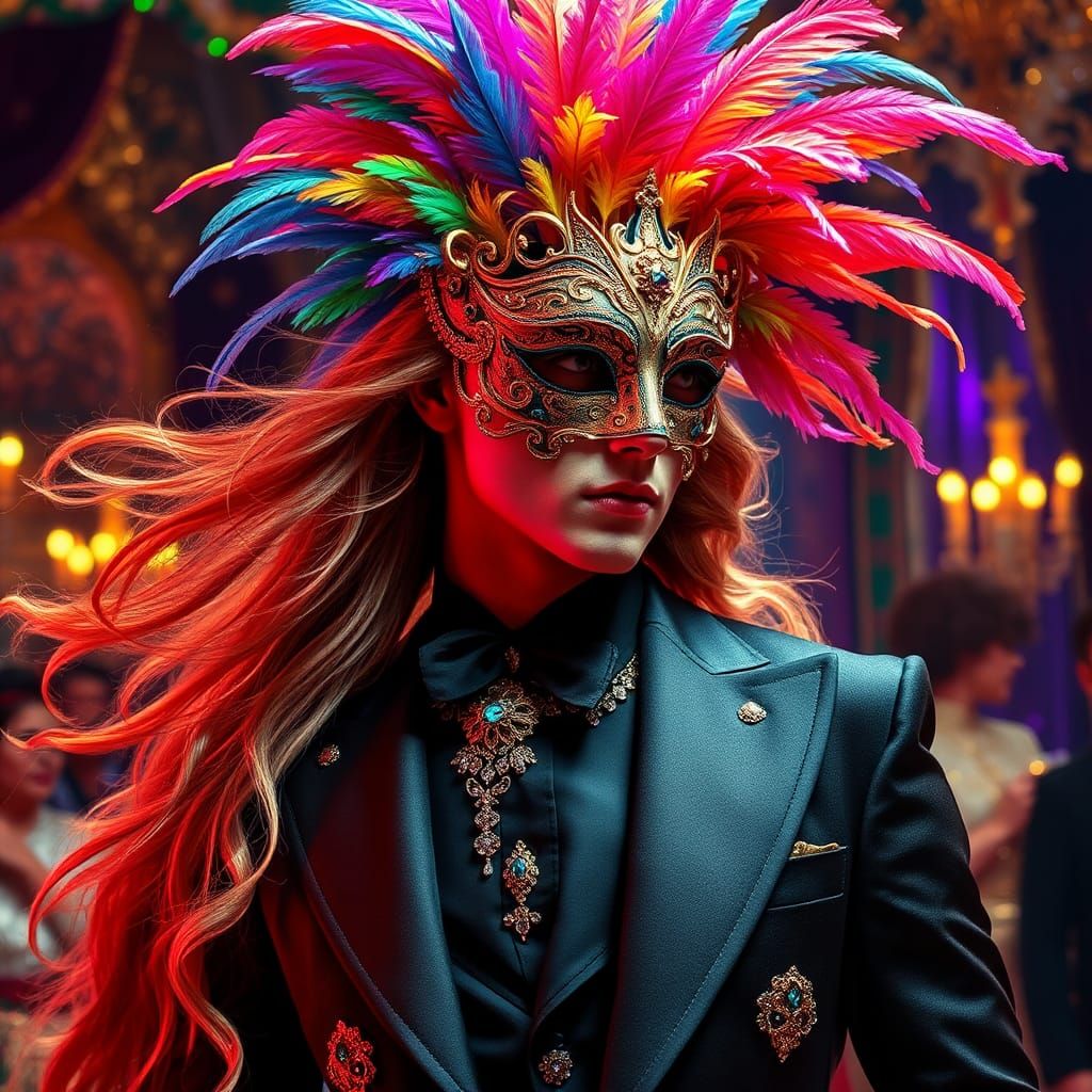 Regally Attired Gentleman at Lavish Masquerade Ball in Baroq...