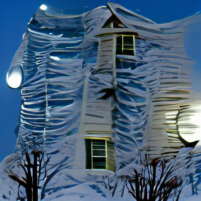 Tall House on Snowy Hill Under Moonlight