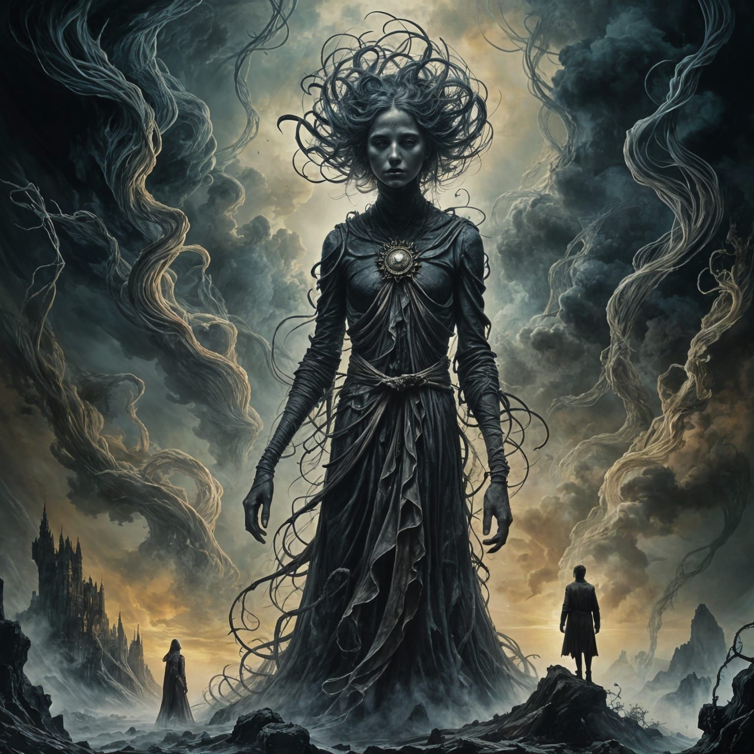 Dark Whispers: A Surreal Horror Illustration