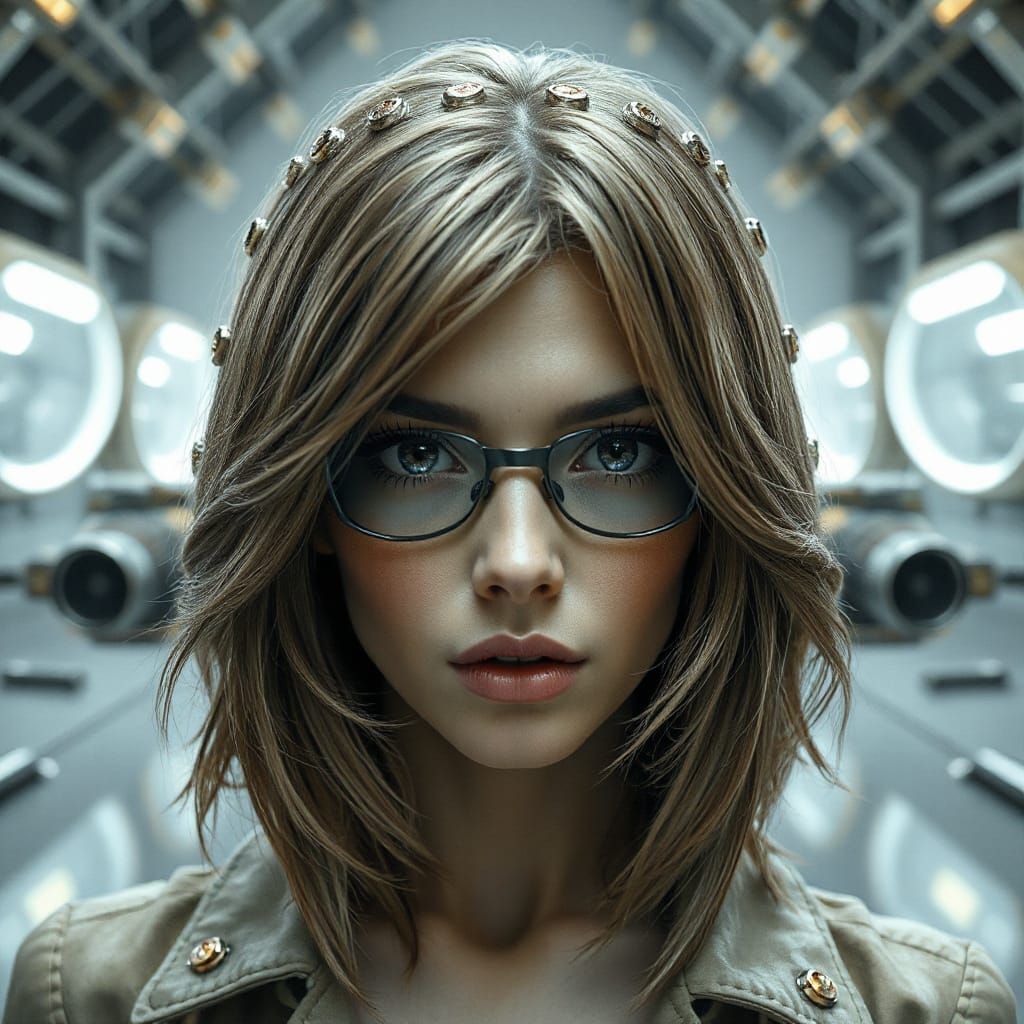 Steampunk Woman with Wooden Face and Golden Gears