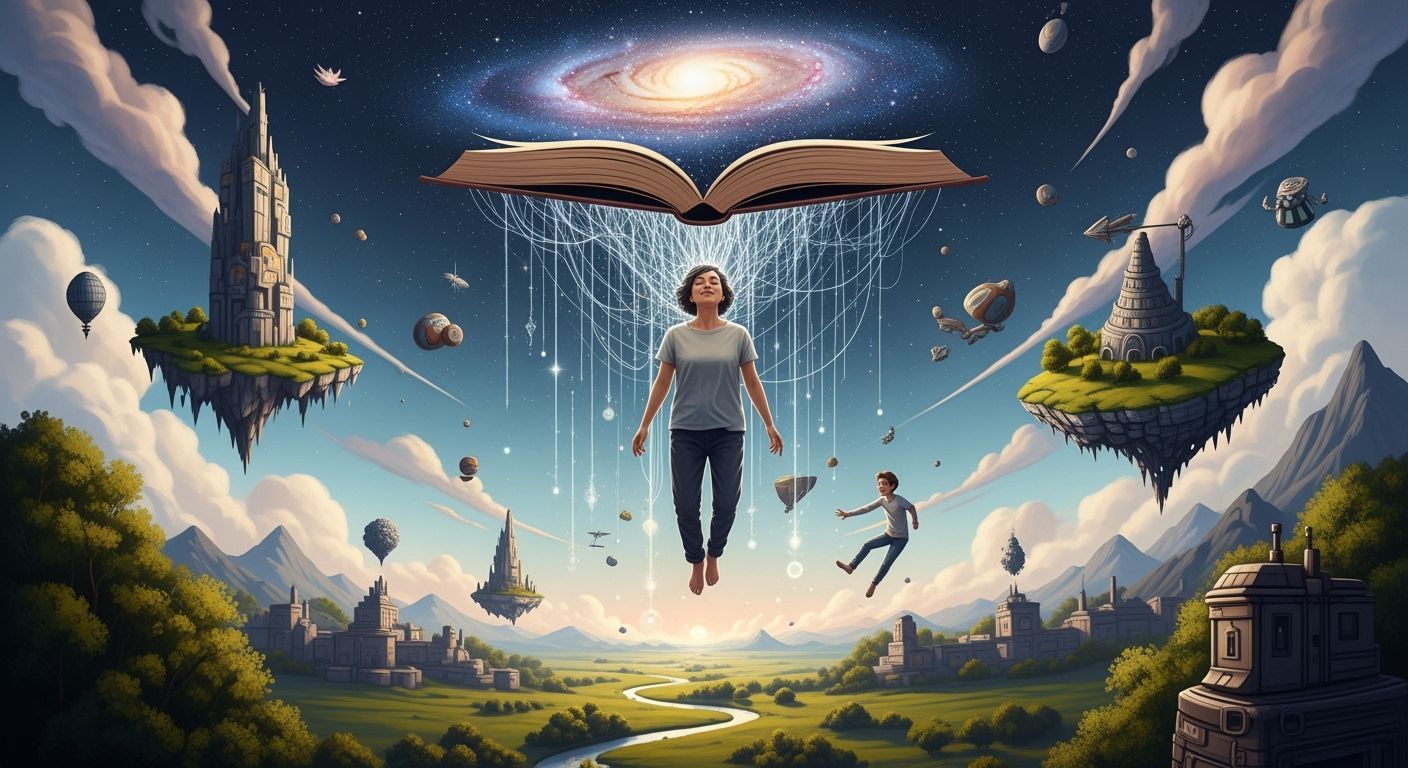 Dreamscape: Person Floating in Surreal Galaxy Book
