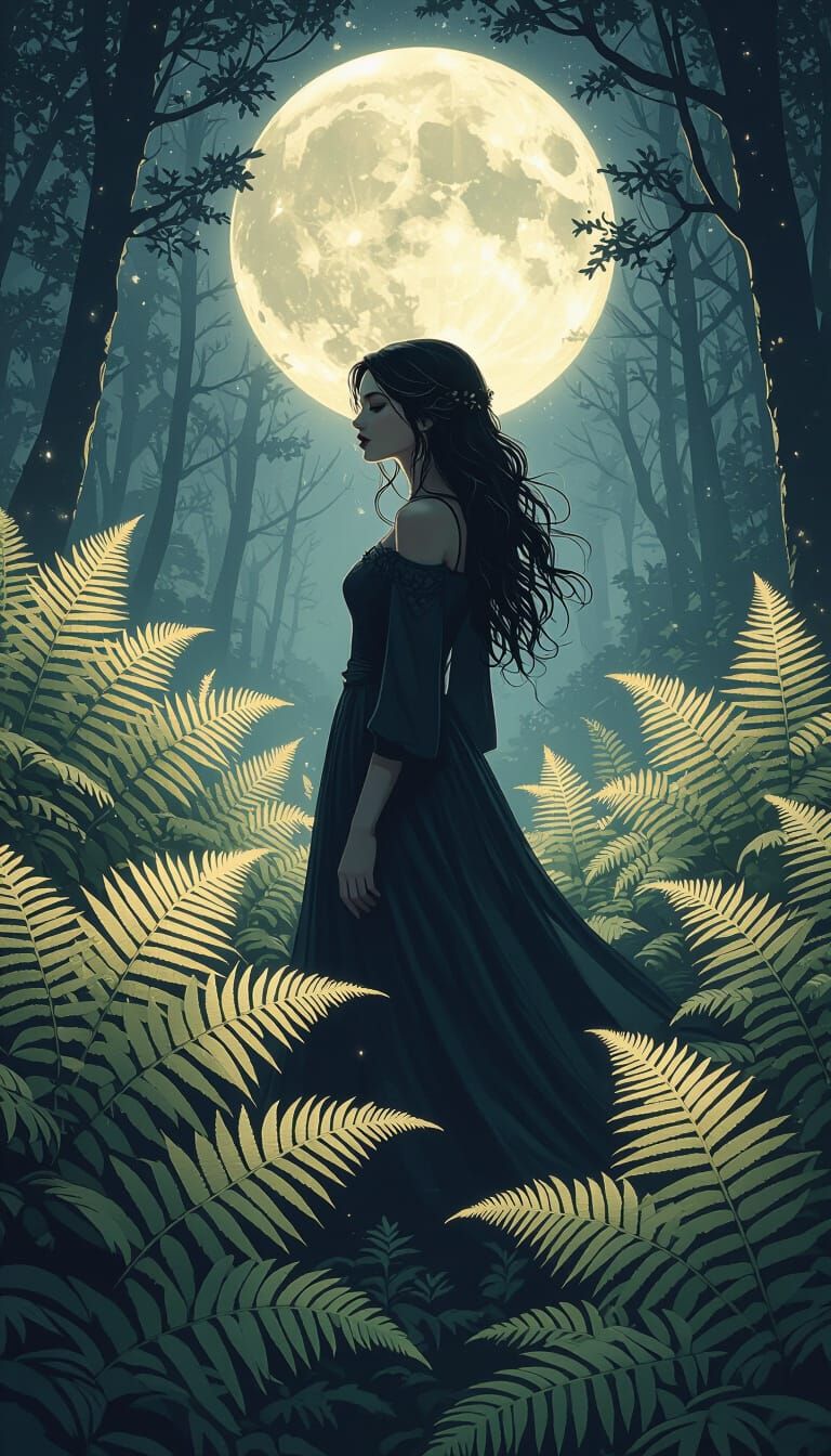 Ethereal Moonlit Forest Scene in Dark Fantasy Style