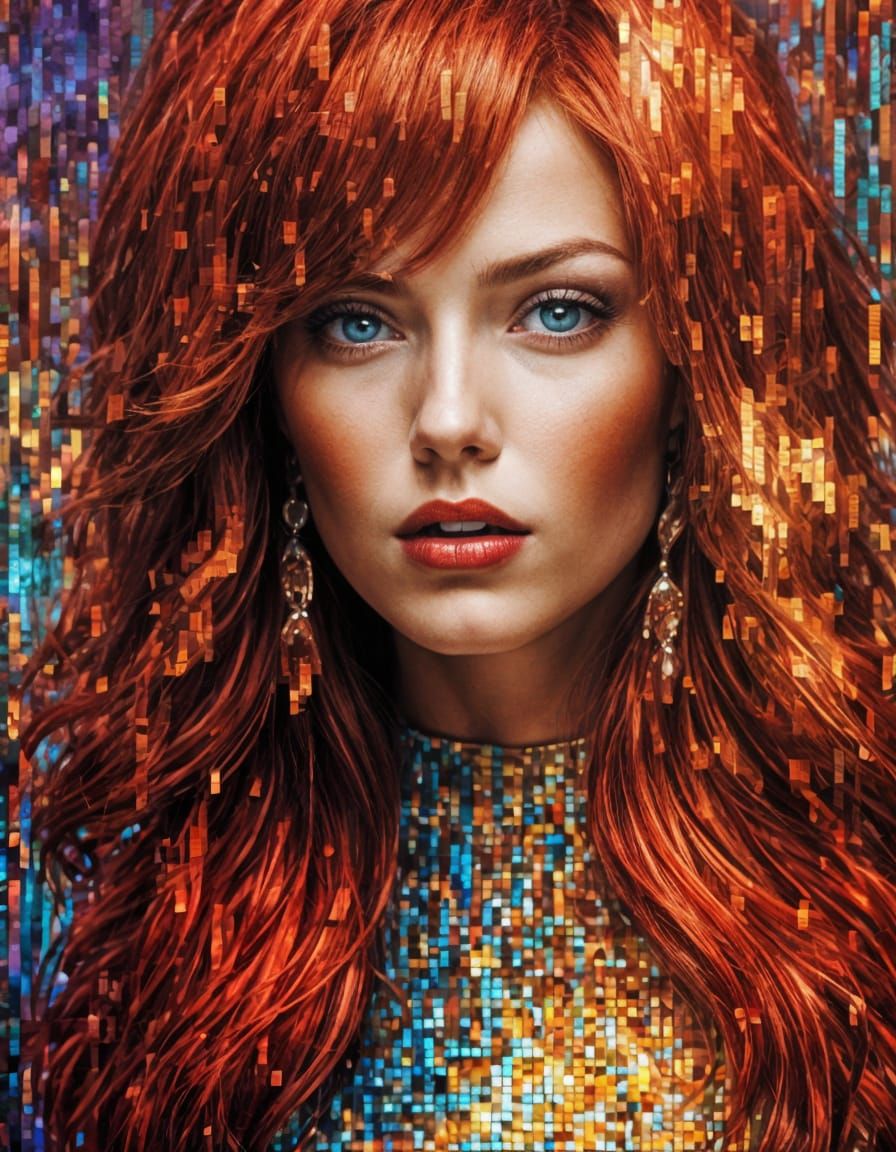 Glitch Art Mosaic Portrait of a Woman in HDR