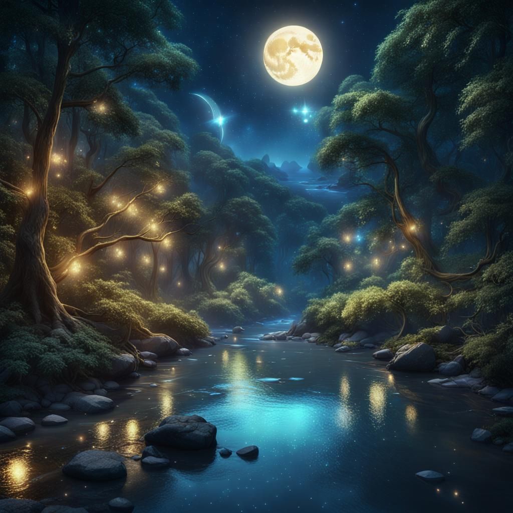 Glimmering River with Sparkling Fairy Lights