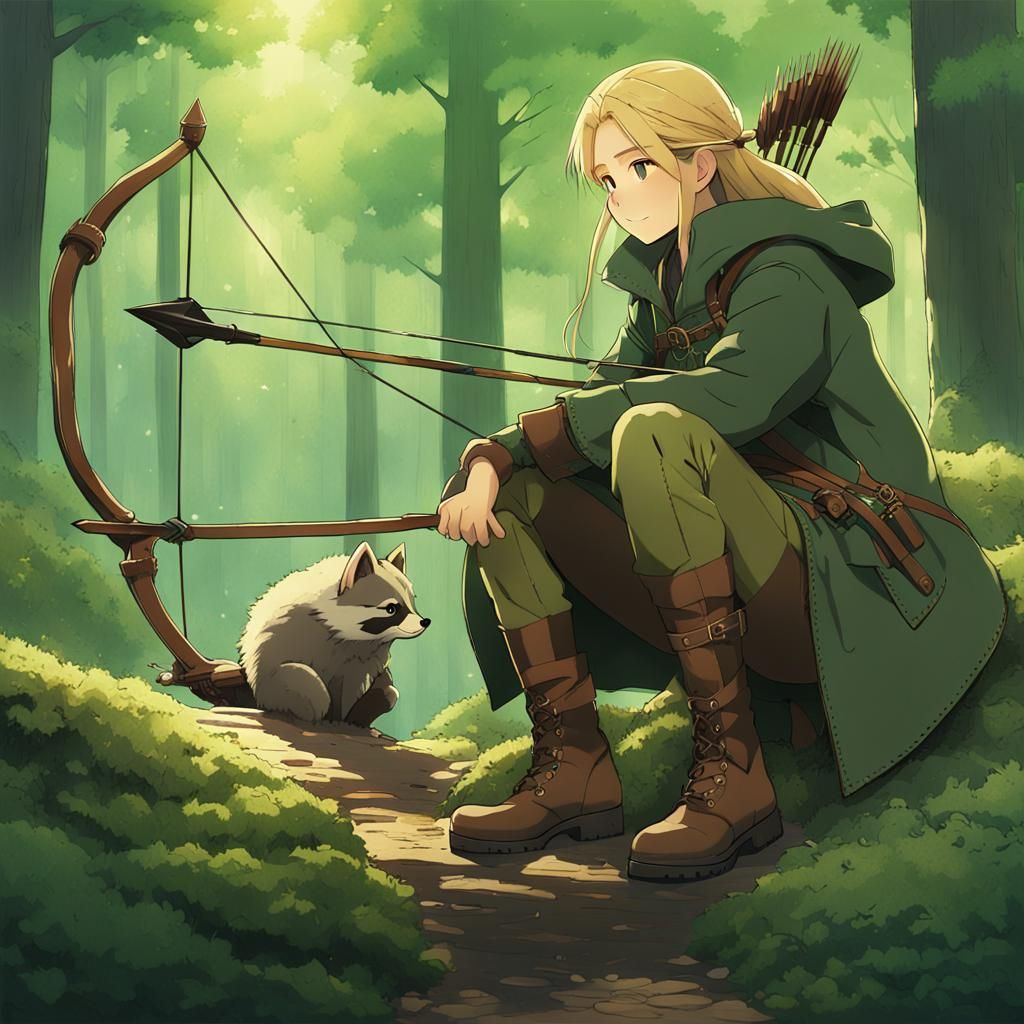 Wood Elf Archer in Ghibli Anime Style