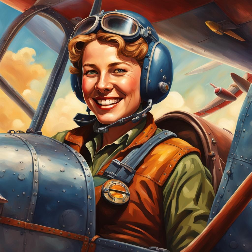Amelia Earhart in Lockheed Vega, Hyperrealistic Art