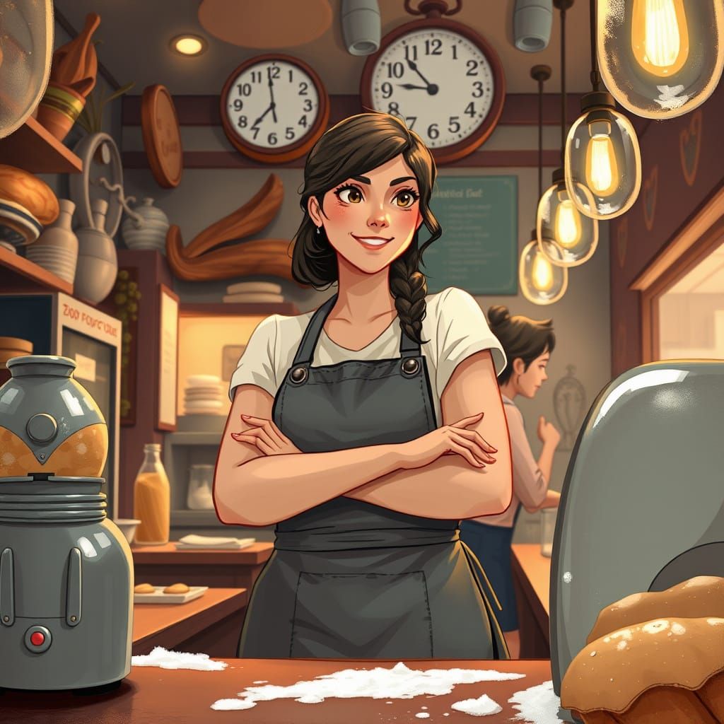 Young Baker Works in Cozy Deli with Whimsical Flair