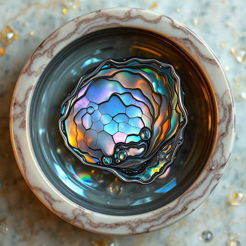 Iridescent Abalone Shell in Cosmic Glass Frame