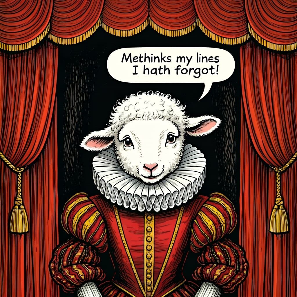 Lamb Actor Forgets Lines in Theatre, Cartoon Style