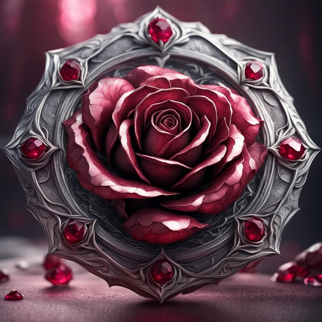 Silver Rose with Ruby Center: Matte Painting