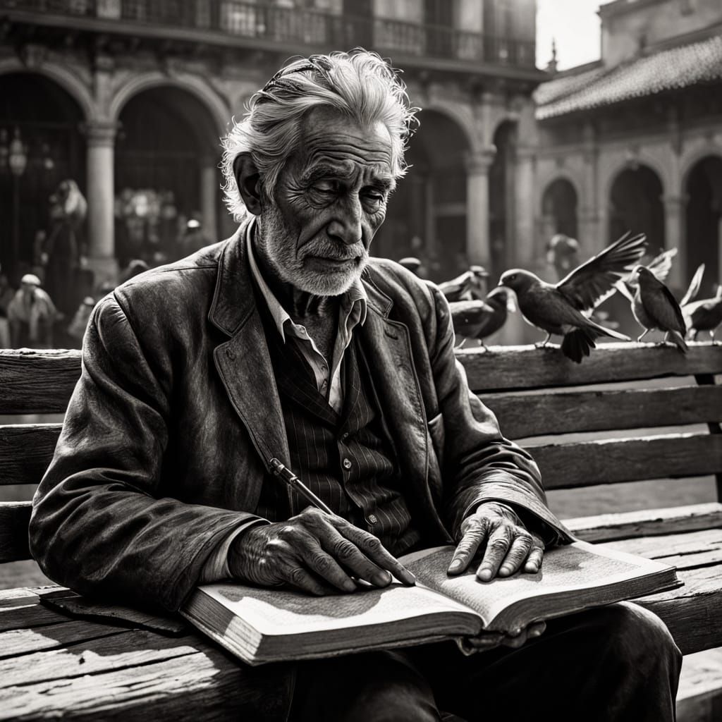 Argentinian Gaucho Reading in Plaza: Cinematic Film Still