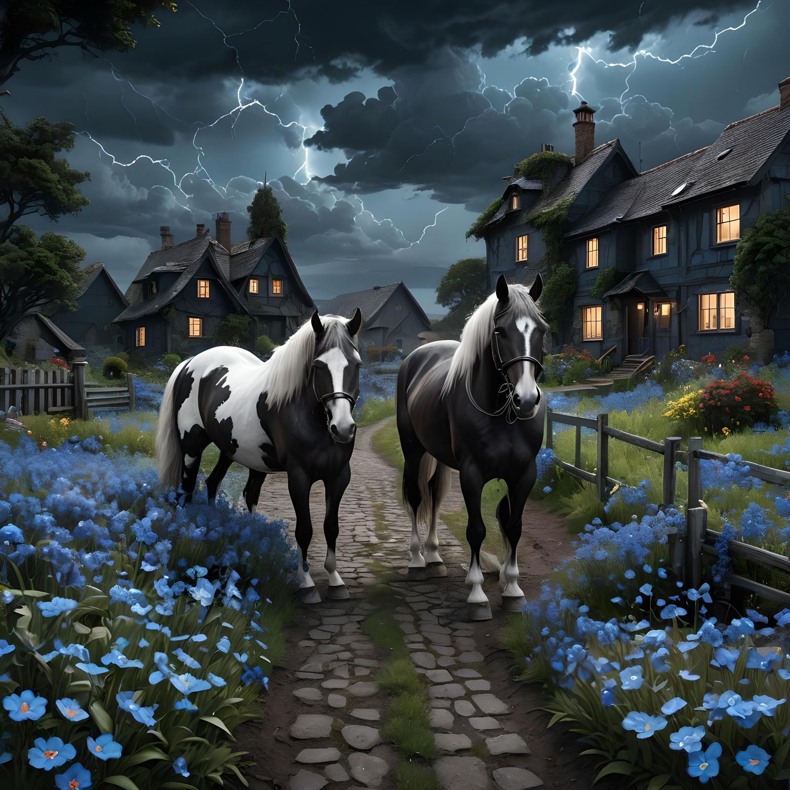 Eerie Horse Journey Under Stormy Skies