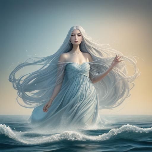 dark fantasy - the silvery foggy ocean transforms into the f...
