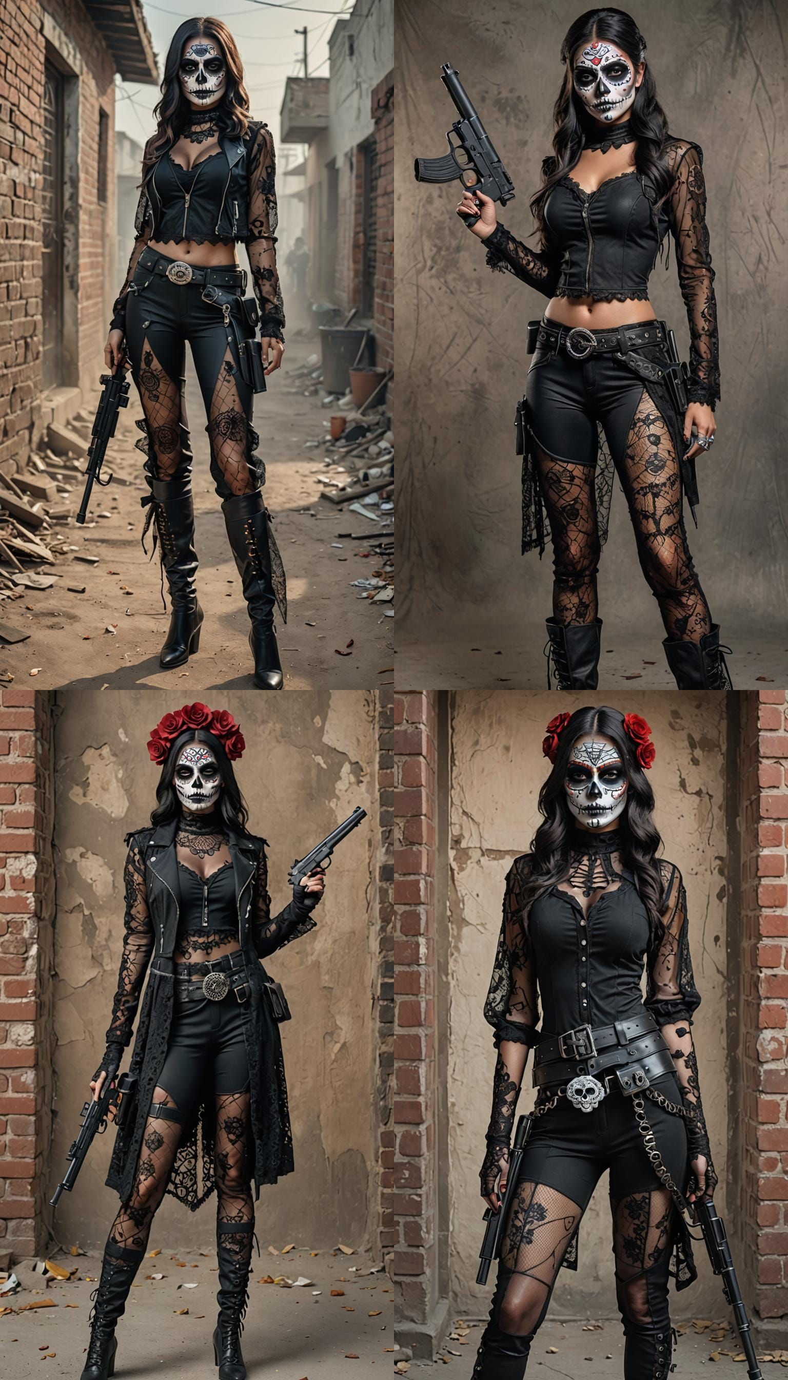 A day of the dead assassin, with a silencer aimed at the vie...