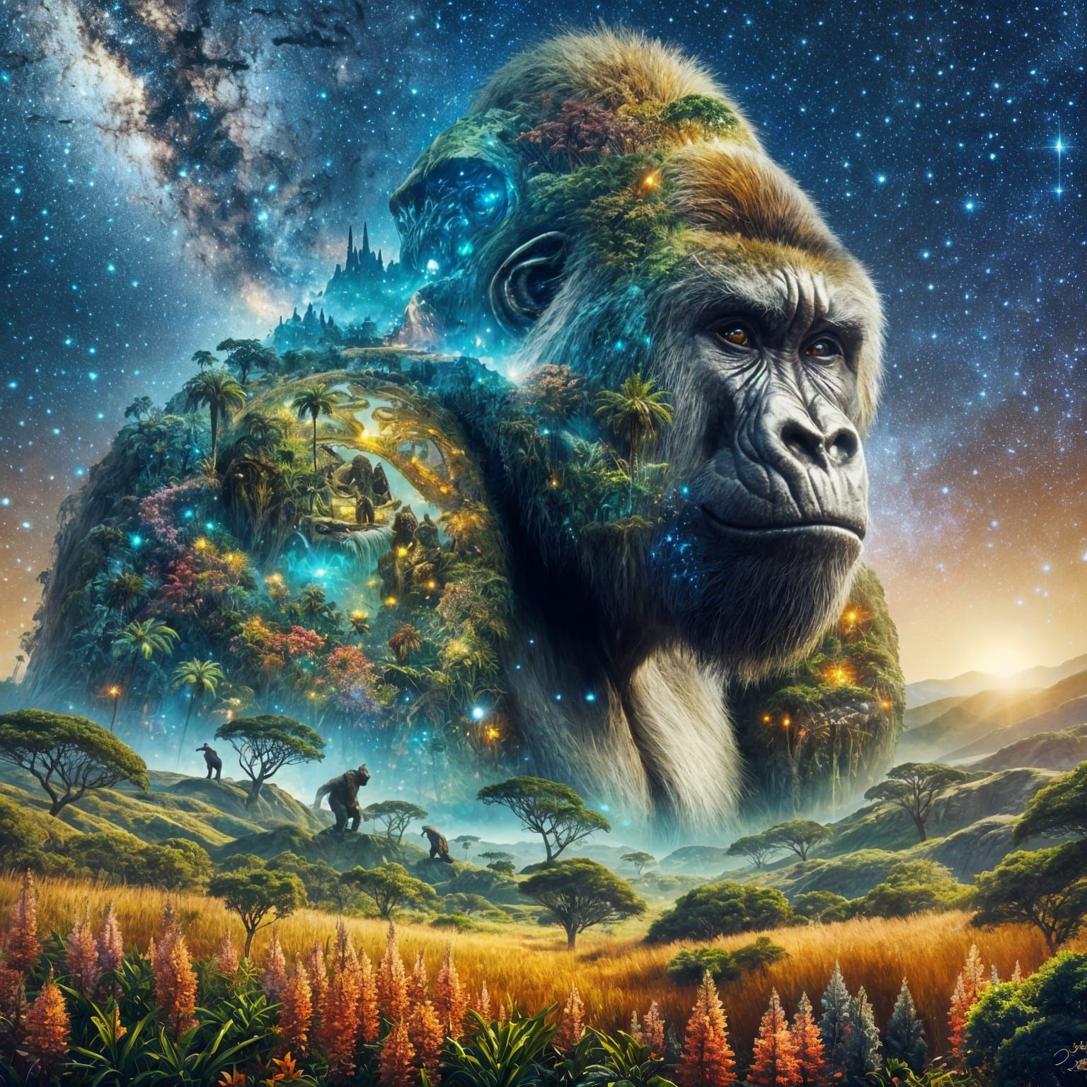 Colossal Gorilla Double Exposure: Savannah and Celestial Mag...