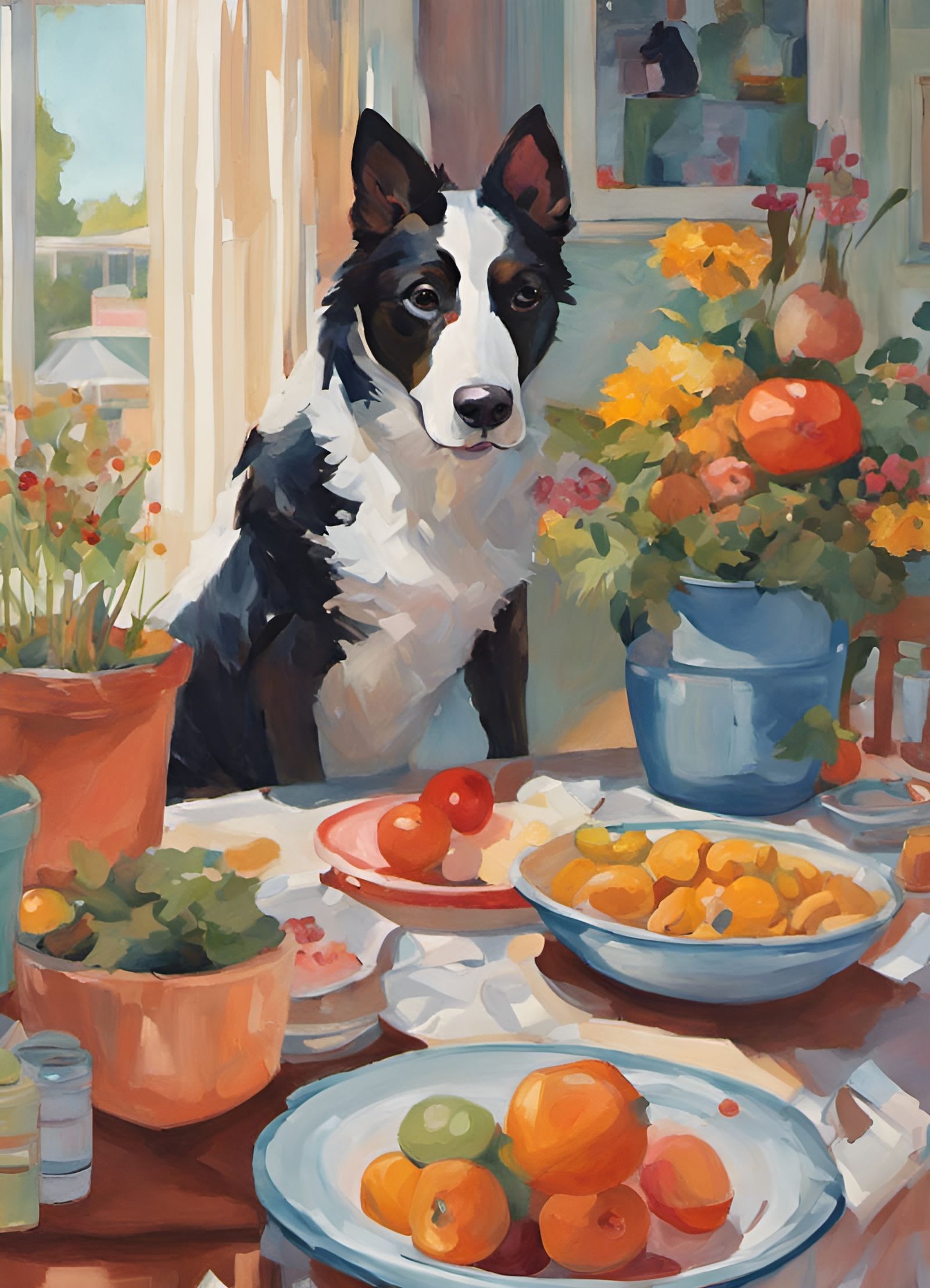 Colorful Dog Still Life Painting