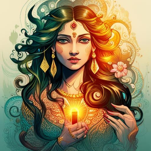 Goddess Lakshmi in Luminous Digital Painting