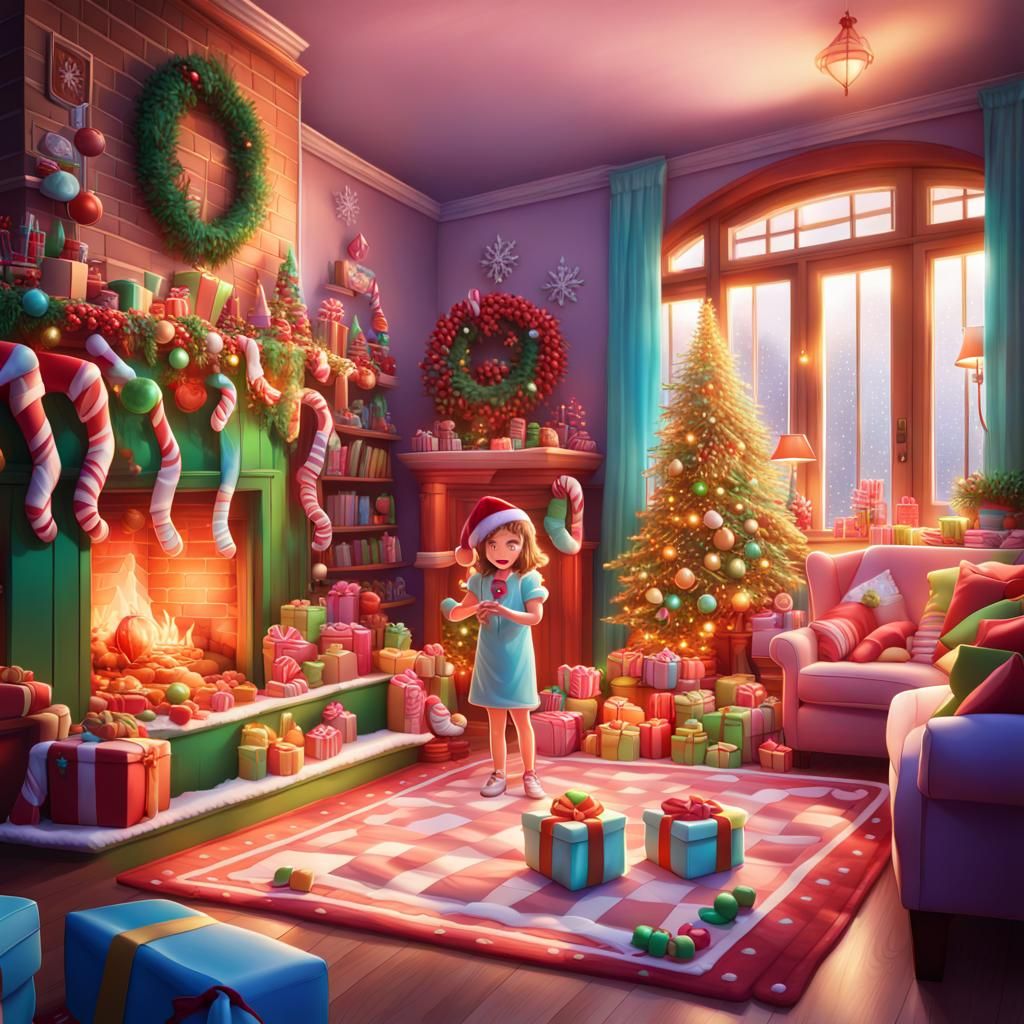 Magical Christmas Family in Candy Art Style