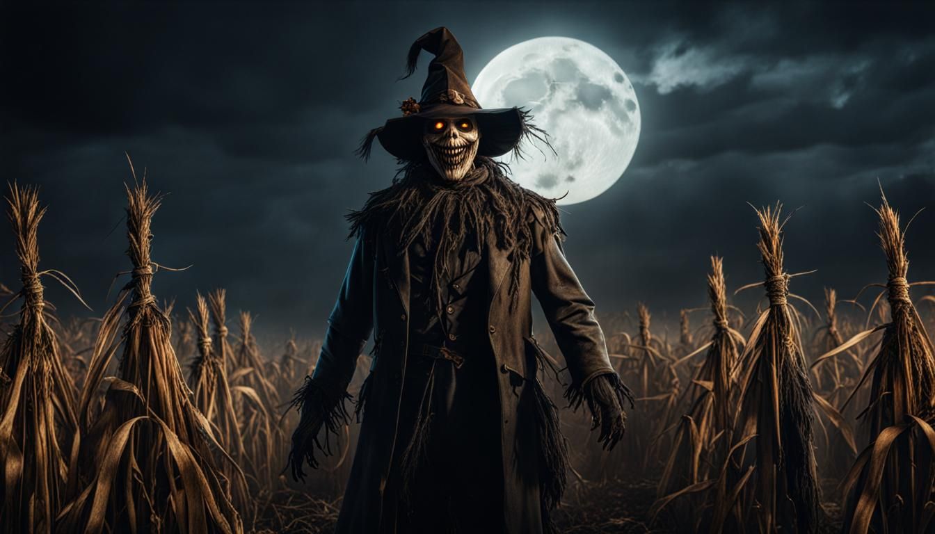 Demonic Scarecrow Smiles: 8k Horror Concept Art