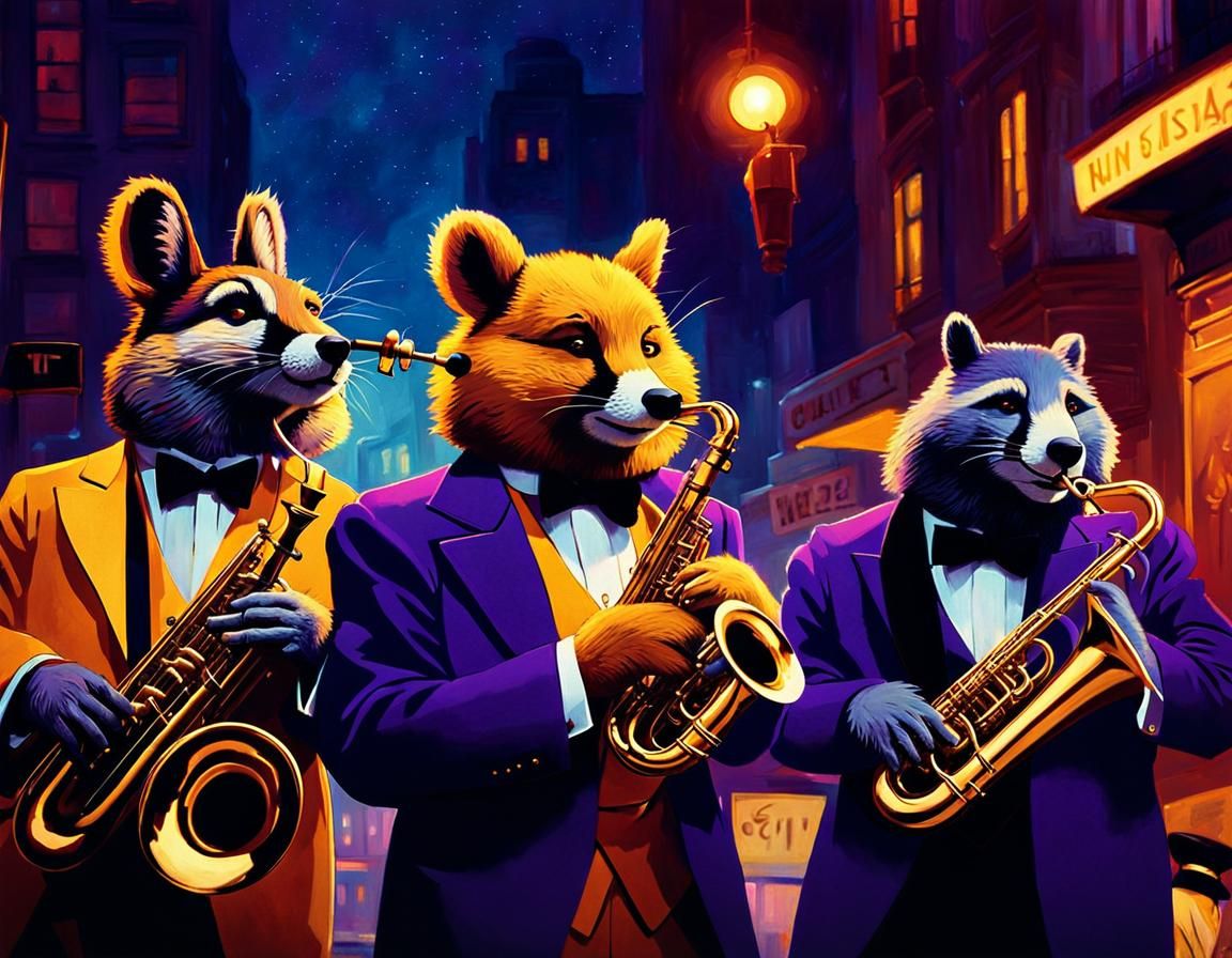 Furry Jazz Band in Atmospheric Cityscape