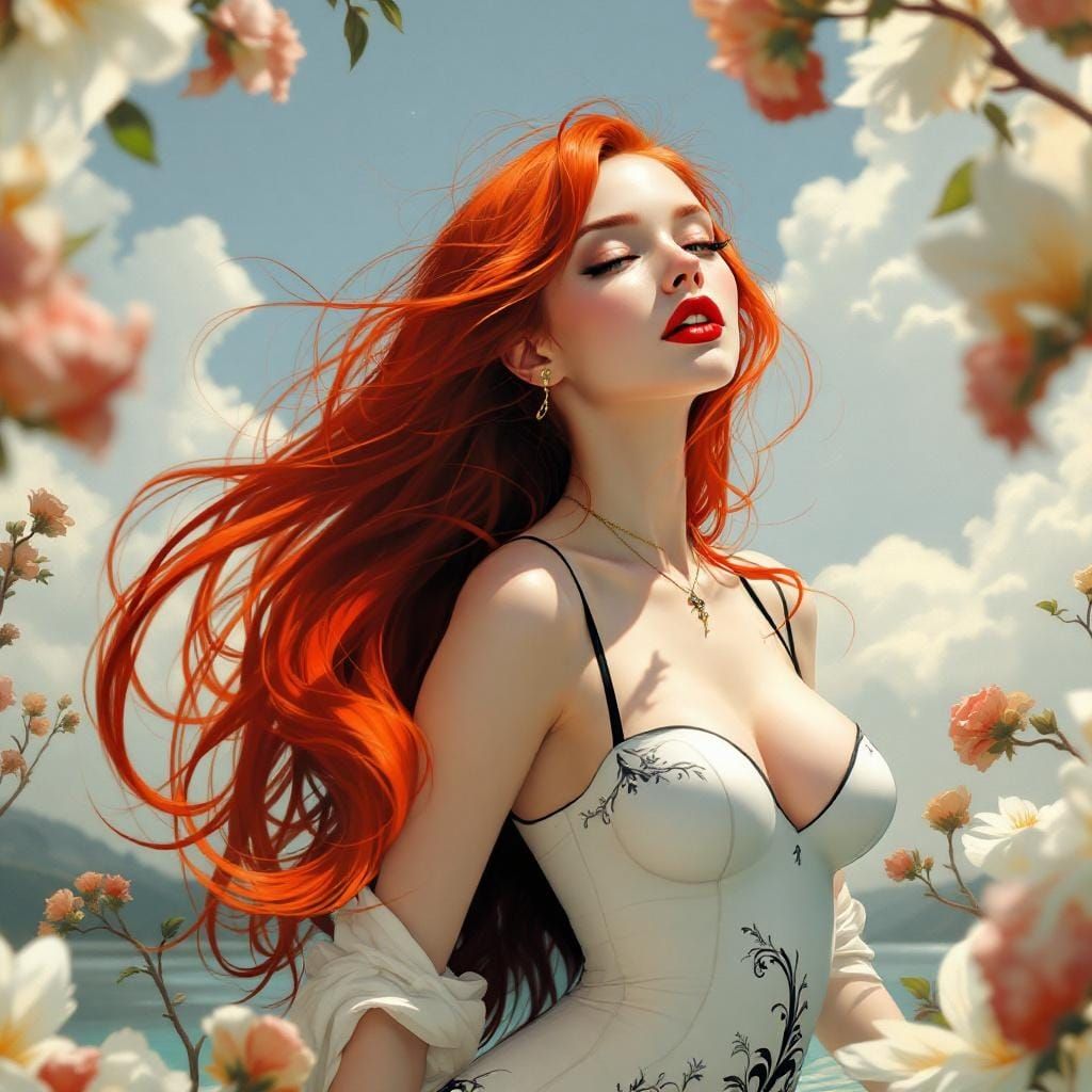 Red-Haired Beauty in Romantic Pop Surrealist Style