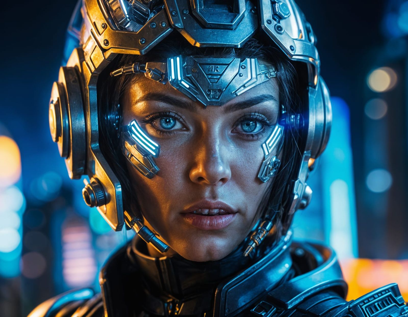 Female Cyborg Warrior Portrait with Ambient Lighting