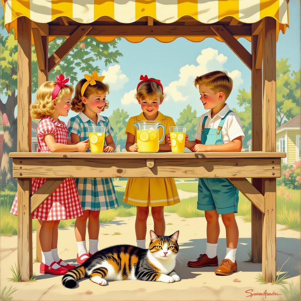 Vintage Lemonade Stand Illustration in Retro Comic Style